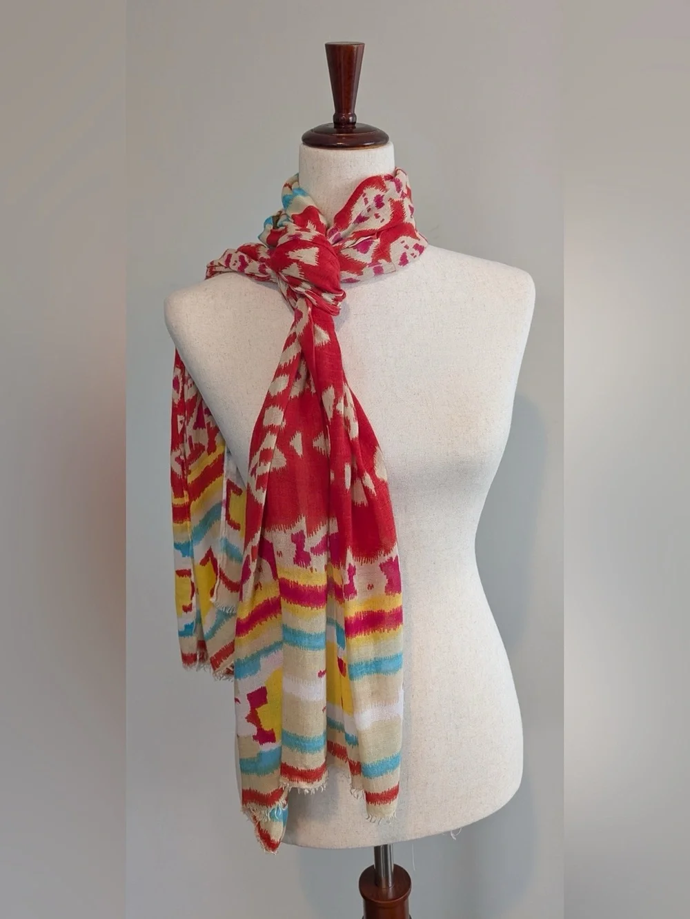 World Market Women’s IKAT Sheer Oversized Scarf in a Vibrant Multicolor Pattern